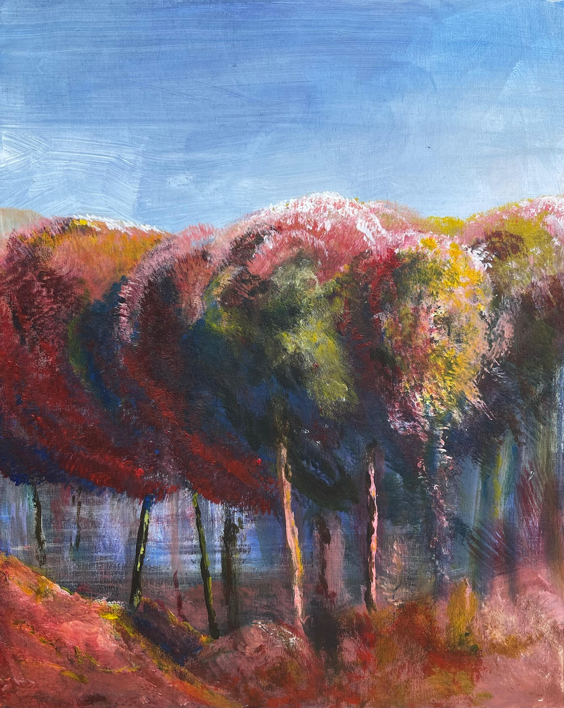 Trees, 8"x10" acrylic on wood board, 2026